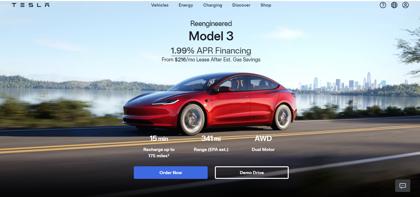 Tesla model 3 automotive landing page